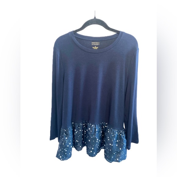 kate spade Tops - Kate Spade Broome Street 3/4 Sleeve Double Bottom Ruffle Rich Navy Top Size L